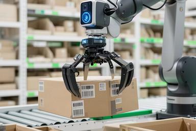 EC倉庫でピッキング作業を補助するロボットアーム、棚間を移動しながら商品を選別